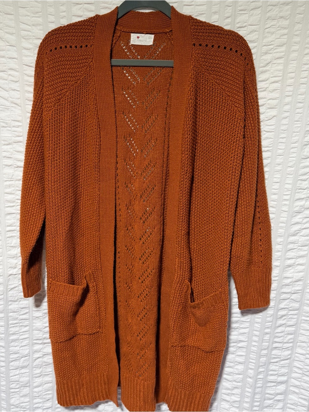 Poof! Burnt Orange Open-Front Knit Cardigan